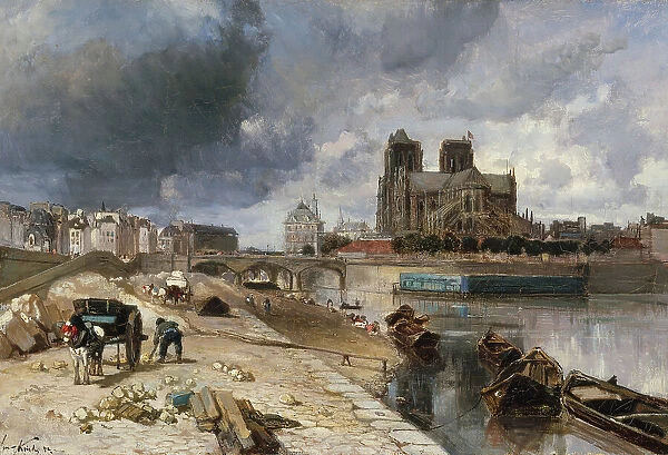 Notre-Dame seen from Quai de la Tournelle, 1852. Creator: Johan Barthold Jongkind