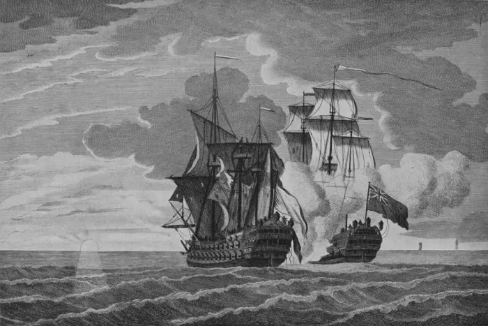 Framed Print : The Nottingham and the Mars, c1750. Artist: Remigius Parr Framed Print : The Nottingham and the Mars, c1750. Artist: Remigius Parr