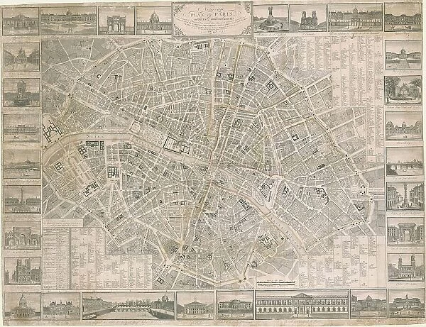 Nouveau plan de Paris (Map of Paris showing illustrations, streets, main monuments, and... 1817. Creator: Anonymous)
