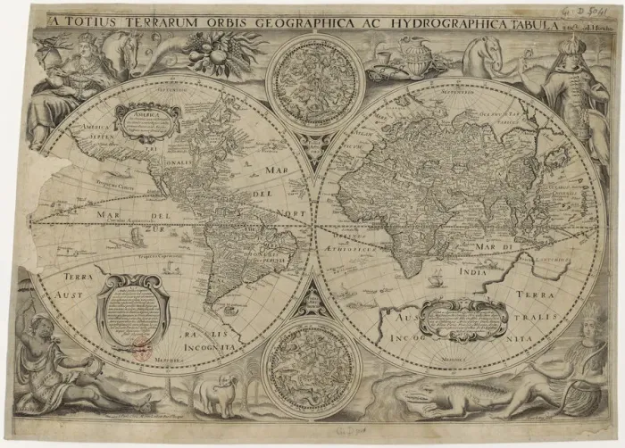 Framed Print : Nova totius terrarum orbis geographica ac hydrographica tabula (Map of the world), 1631. Artist: Hondius, Jodocus (1563-1612) Framed Print : Nova totius terrarum orbis geographica ac hydrographica tabula (Map of the world), 1631. Artist: Hondius, Jodocus (1563-1612)