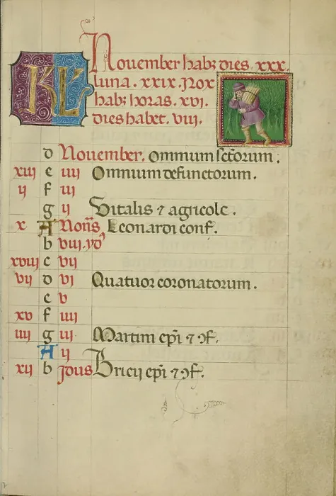 Framed Print : November Calendar Page; Gathering Wood; Book of Hours, about 1460. Creator: Unknown Framed Print : November Calendar Page; Gathering Wood; Book of Hours, about 1460. Creator: Unknown