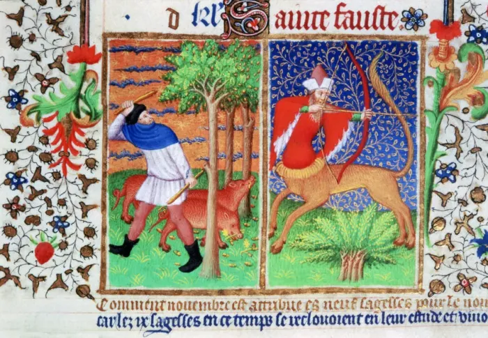 Framed Print : November: feeding pigs, and Sagittarius, c1423 Framed Print : November: feeding pigs, and Sagittarius, c1423