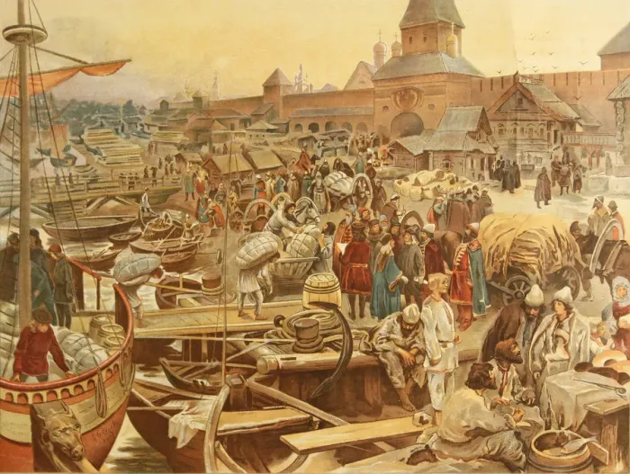 Framed Print : Novgorod Harbor, 1907. Artist: Lebedev, Klavdi Vasilyevich (1852-1916) Framed Print : Novgorod Harbor, 1907. Artist: Lebedev, Klavdi Vasilyevich (1852-1916)