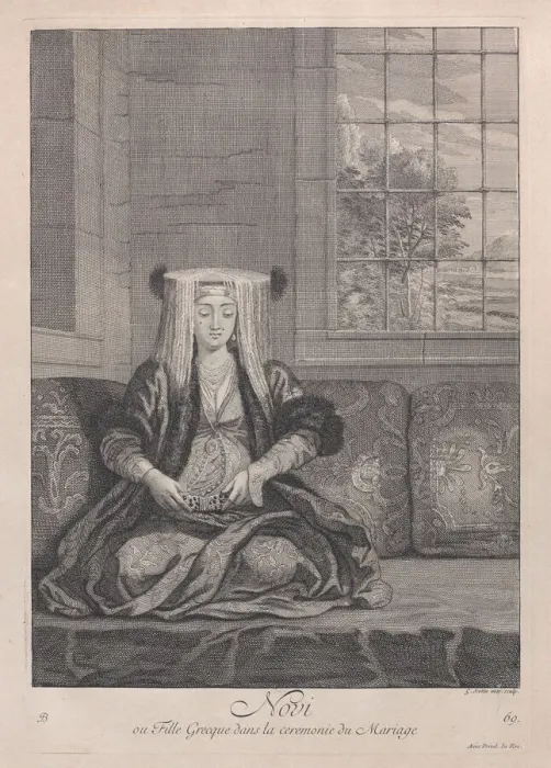 Framed Print : Novi, ou Fille Grecque dans la ceremonie du Mariage, 1714-15. Creator: Unknown Framed Print : Novi, ou Fille Grecque dans la ceremonie du Mariage, 1714-15. Creator: Unknown