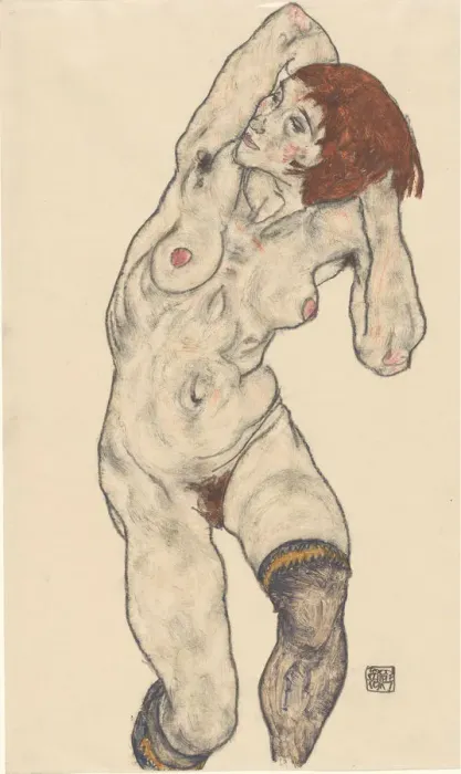 Framed Print : Nude in Black Stockings, 1917. Creator: Egon Schiele Framed Print : Nude in Black Stockings, 1917. Creator: Egon Schiele