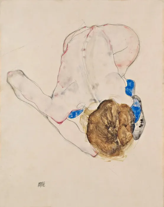 Framed Print : Nude with Blue Stockings, Bending Forward, 1912. Artist: Schiele, Egon (1890?1918) Framed Print : Nude with Blue Stockings, Bending Forward, 1912. Artist: Schiele, Egon (1890?1918)