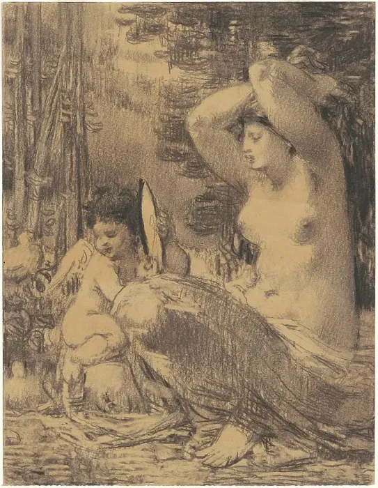 Framed Print : Nude with Cherub Holding a Mirror, 1860s-1870s. Creator: William P. Babcock Framed Print : Nude with Cherub Holding a Mirror, 1860s-1870s. Creator: William P. Babcock