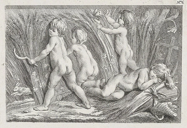 Nude children shearing wheat; an allegory of Summer; after a bas-relief on the Fonta... after 1745. Creator: Anon