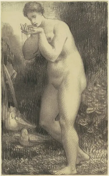 Framed Print : Nude Drinking at a Fountain, 1860s-1870s. Creator: William P. Babcock Framed Print : Nude Drinking at a Fountain, 1860s-1870s. Creator: William P. Babcock