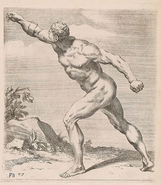 A Nude Fighting Man, side view, turned to left [plate 27], 1638. Creator: François Perrier