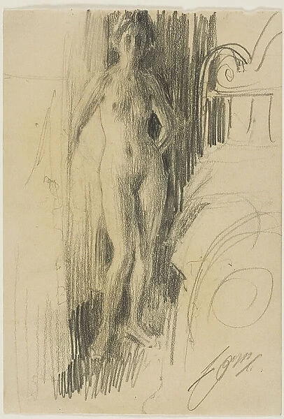 Nude Figure Standing Near a Bed, 1900 / 03. Creator: Anders Leonard Zorn