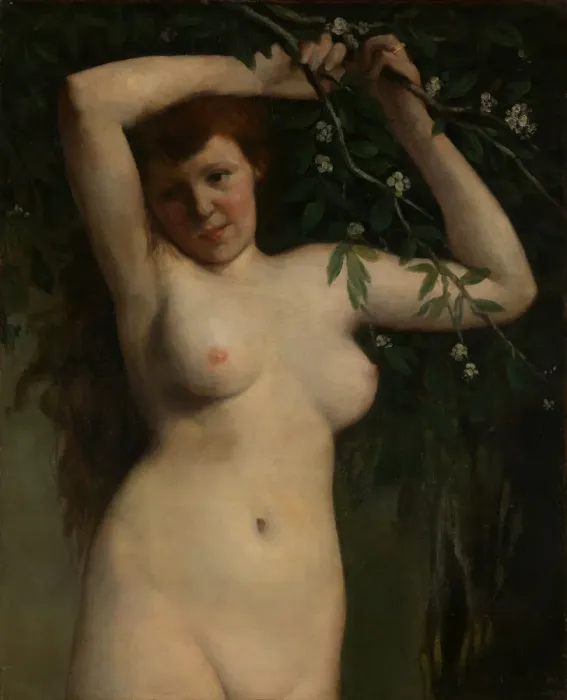 Framed Print : Nude with Flowering Branch, 1863. Creator: Gustave Courbet Framed Print : Nude with Flowering Branch, 1863. Creator: Gustave Courbet