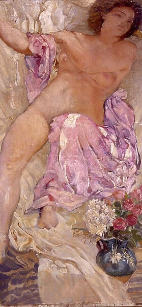 Nude with flowers, 1910. Creator: De Carolis, Adolfo (1874-1928)