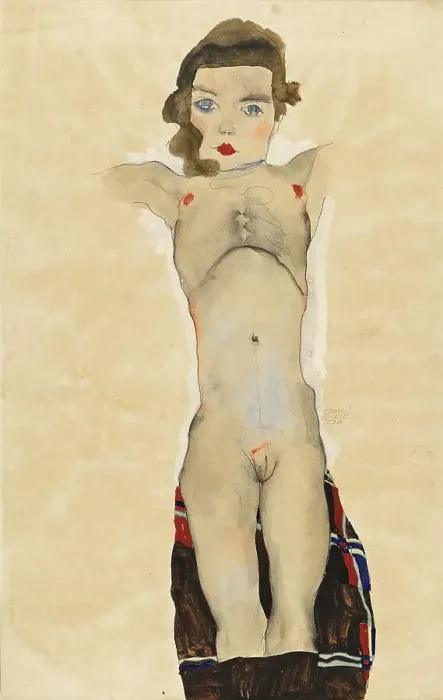 Framed Print : Nude Girl with Arms Outstretched, 1911. Creator: Egon Schiele Framed Print : Nude Girl with Arms Outstretched, 1911. Creator: Egon Schiele