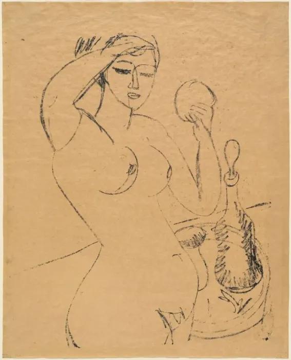 Framed Print : Nude Girl at her Toilette, 1912. Creator: Ernst Kirchner Framed Print : Nude Girl at her Toilette, 1912. Creator: Ernst Kirchner