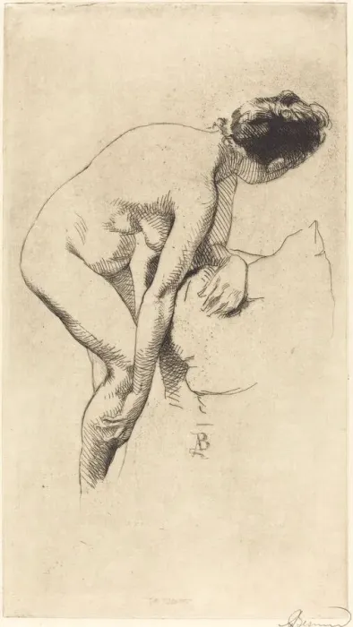Framed Print : Nude Holding Her Leg (Femme nue se tenant la jambe), 1886. Creator: Paul Albert Besnard Framed Print : Nude Holding Her Leg (Femme nue se tenant la jambe), 1886. Creator: Paul Albert Besnard