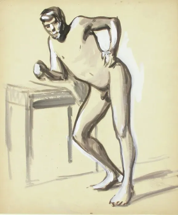 Framed Print : Nude leaning on a table, sketch, c1910s. Creator: Verner Thome Framed Print : Nude leaning on a table, sketch, c1910s. Creator: Verner Thome