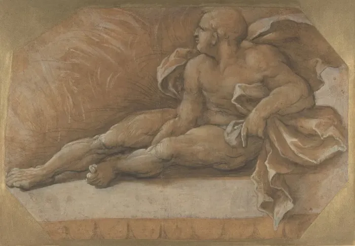Framed Print : Nude Male Figure Seated on the Ground, ca. 1535-40. Creator: Amico Aspertini Framed Print : Nude Male Figure Seated on the Ground, ca. 1535-40. Creator: Amico Aspertini