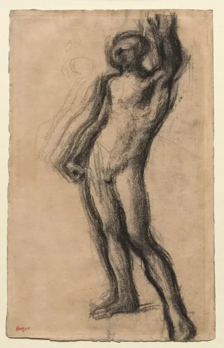 Framed Print : Nude Man Standing, with Left Hand Raised, c. 1900. Creator: Edgar Degas (French, 1834-1917) Framed Print : Nude Man Standing, with Left Hand Raised, c. 1900. Creator: Edgar Degas (French, 1834-1917)