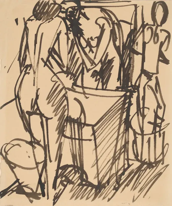 Framed Print : Nude with a Mirror, Standing Before a Washstand, 1908-1910. Creator: Ernst Kirchner Framed Print : Nude with a Mirror, Standing Before a Washstand, 1908-1910. Creator: Ernst Kirchner