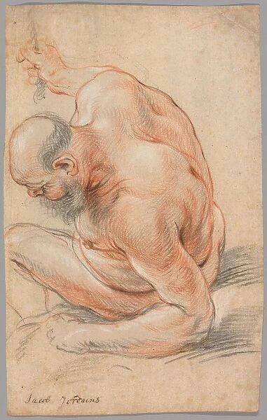 Nude Old Man Seated, Leaning on His Forearm, Facing Left, c. 1640. Creator: Jacob Jordaens