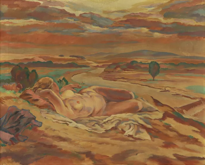 Framed Print : Nude and river, 1929. Creator: Alois Holub