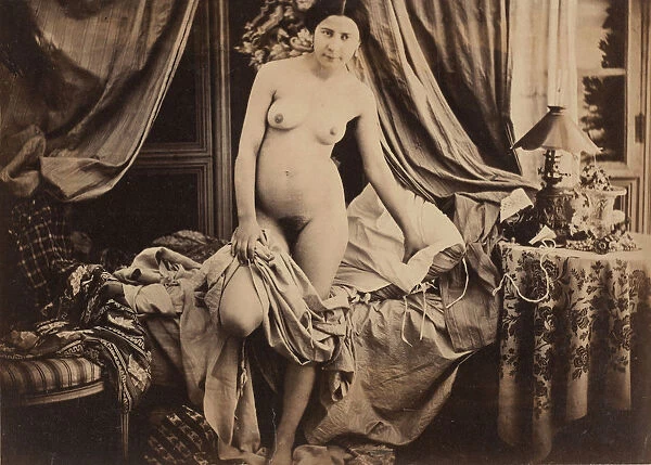 [Nude Standing by Bed], ca. 1854. Creator: Auguste Belloc