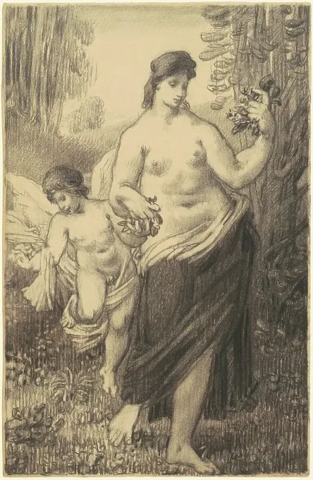 Framed Print : Nude Walking with Cupid, 1860s-1870s. Creator: William P. Babcock Framed Print : Nude Walking with Cupid, 1860s-1870s. Creator: William P. Babcock