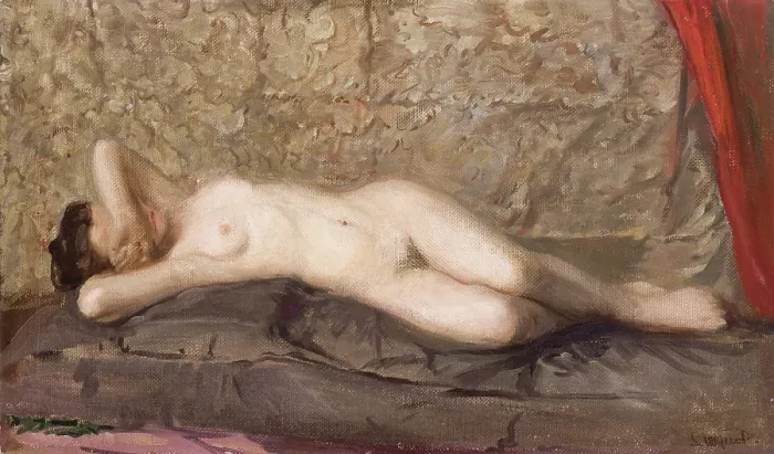 Framed Print : Nude Woman Lying, c1908. Creator: Leon Wyczolkowski Framed Print : Nude Woman Lying, c1908. Creator: Leon Wyczolkowski