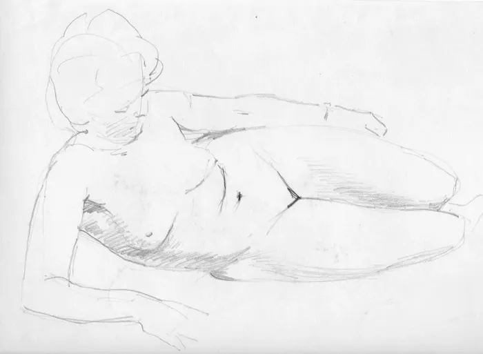 Framed Print : Nude woman reclining, c1950. Creator: Shirley Markham Framed Print : Nude woman reclining, c1950. Creator: Shirley Markham