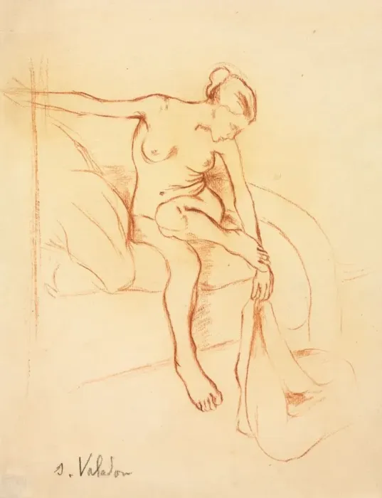 Framed Print : Nude Woman Seated on a Bed, first third 20th century. Creator: Suzanne Valadon (French, 1865-1938) Framed Print : Nude Woman Seated on a Bed, first third 20th century. Creator: Suzanne Valadon (French, 1865-1938)