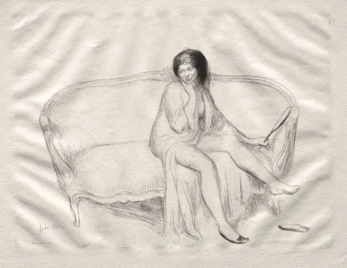 Framed Print : Nude Woman Seated on a Sofa. Creator: Jean Veber (French, 1868-aft 1907) Framed Print : Nude Woman Seated on a Sofa. Creator: Jean Veber (French, 1868-aft 1907)
