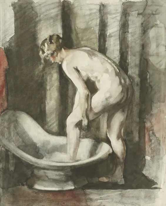 Framed Print : Nude woman taking a bath, 1870-1923. Creator: Willem Witsen Framed Print : Nude woman taking a bath, 1870-1923. Creator: Willem Witsen