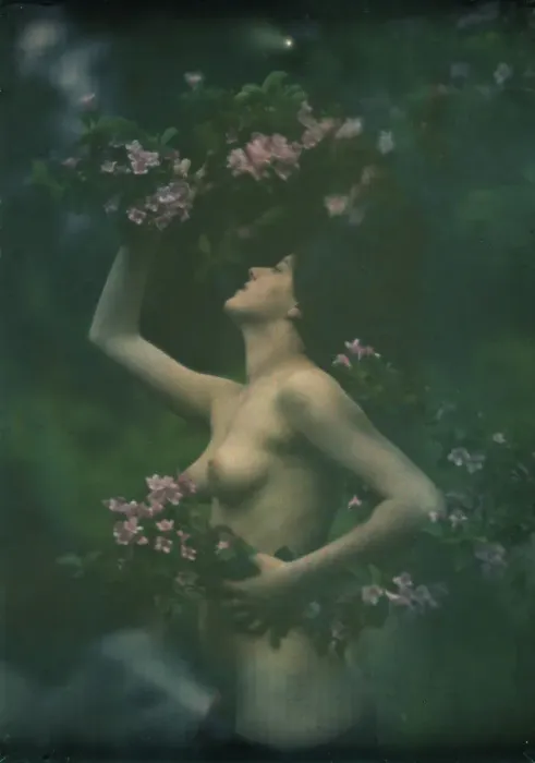 Framed Print : Nude woman wearing floral garlands or wreaths, between 1906 and 1942. Creator: Arnold Genthe Framed Print : Nude woman wearing floral garlands or wreaths, between 1906 and 1942. Creator: Arnold Genthe