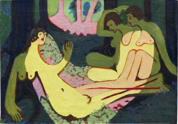 Framed Print : Nudes in the Forest, small version, 1933-1934. Creator: Kirchner, Ernst Ludwig (1880-1938) Framed Print : Nudes in the Forest, small version, 1933-1934. Creator: Kirchner, Ernst Ludwig (1880-1938)