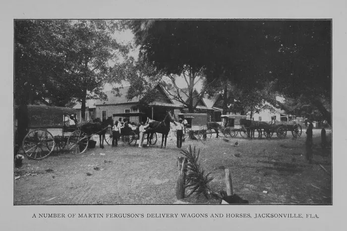Framed Print : A number of Martin Ferguson's delivery wagons and horses, Jacksonville, Fla. 1902. Creator: Unknown Framed Print : A number of Martin Ferguson's delivery wagons and horses, Jacksonville, Fla. 1902. Creator: Unknown