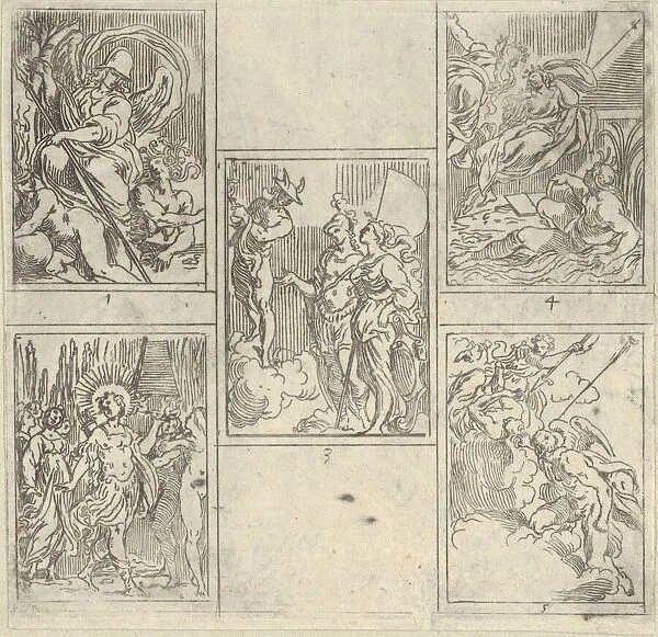Five numbered scenes, each after a painter in the Accademia Degl Incamminati