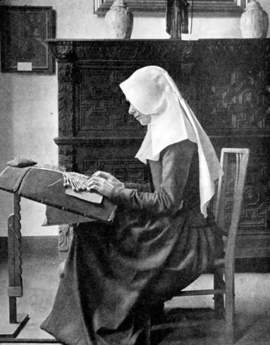 Framed Print : Nun making lace, Bruges, Belgium, 1936. Artist: Donald McLeish Framed Print : Nun making lace, Bruges, Belgium, 1936. Artist: Donald McLeish