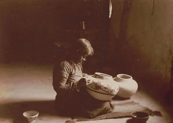 Nunipayo [i.e. Nampeyo] decorating pottery, c1900. Creator: Edward Sheriff Curtis