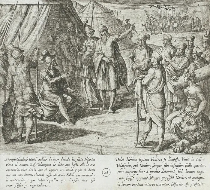 Framed Print : Nuño Salido Insists that the Omens are Evil While Ruy Velazquez Insists that They are Good, 1612. Creator: Antonio Tempesta Framed Print : Nuño Salido Insists that the Omens are Evil While Ruy Velazquez Insists that They are Good, 1612. Creator: Antonio Tempesta