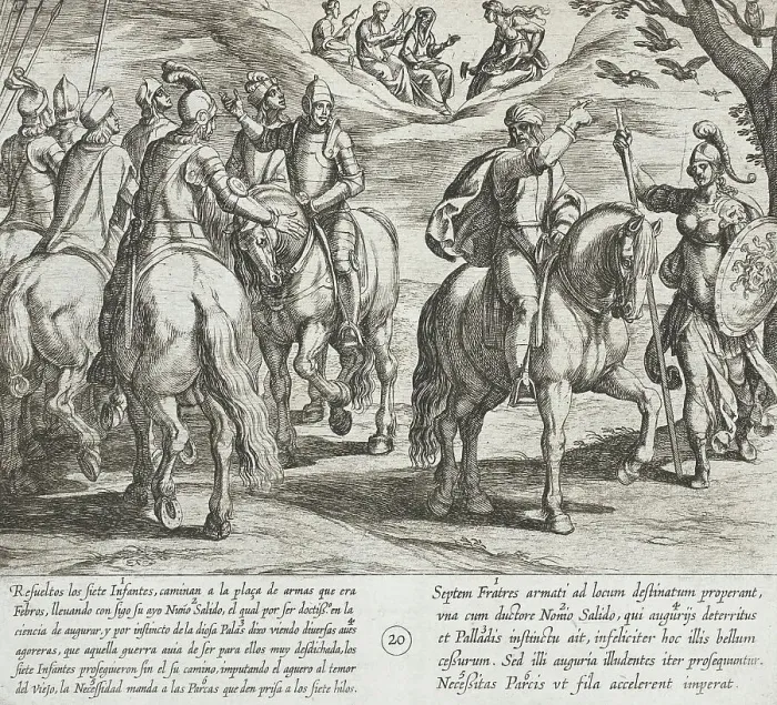 Framed Print : Nuño Salido, Tutor of the Infantes, Sees Evil Omens for Them in this War, 1612. Creator: Antonio Tempesta Framed Print : Nuño Salido, Tutor of the Infantes, Sees Evil Omens for Them in this War, 1612. Creator: Antonio Tempesta