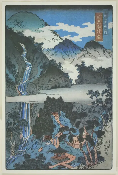 Framed Print : Nunobiki Falls at Jakko Shrine (Jakko Nunobiki no taki), from the series Scenic Spots... 1843 / 46. Creator: Ikeda Eisen Framed Print : Nunobiki Falls at Jakko Shrine (Jakko Nunobiki no taki), from the series Scenic Spots... 1843 / 46. Creator: Ikeda Eisen