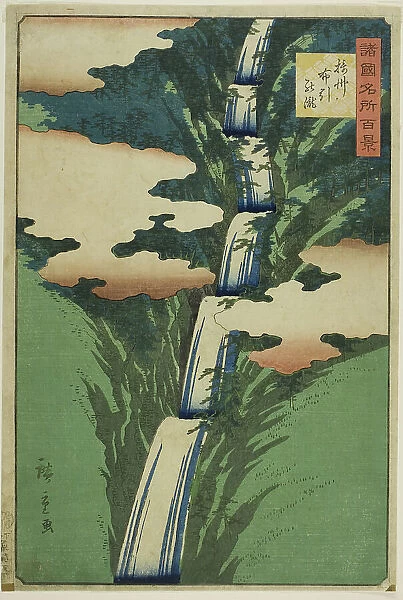 The Nunobiki Waterfall, Sesshu Province (Sesshu Nunobiki no taki), from the series 'One Hu... 1859. Creator: Utagawa Hiroshige II. The Nunobiki Waterfall, Sesshu Province (Sesshu Nunobiki no taki), from the series 'One Hu... 1859