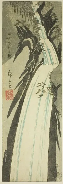 Framed Print : Nunobiki Waterfall in Settsu Province (Sesshu Nunobiki no taki), from an untitled series of... 1854 Creator: Ando Hiroshige Framed Print : Nunobiki Waterfall in Settsu Province (Sesshu Nunobiki no taki), from an untitled series of... 1854 Creator: Ando Hiroshige