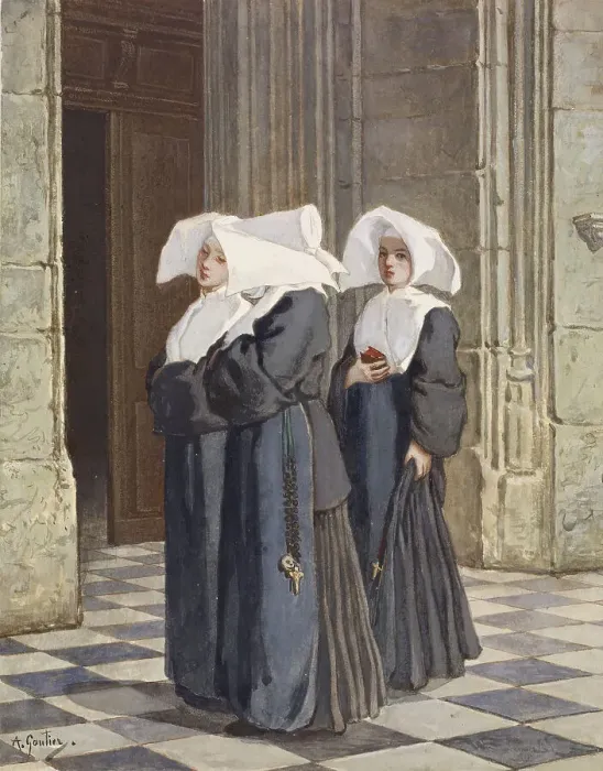 Framed Print : Three Nuns in the Portal of a Church, c1860. Creator: Armand Gautier Framed Print : Three Nuns in the Portal of a Church, c1860. Creator: Armand Gautier