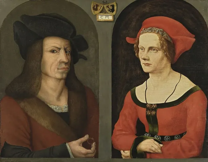 Framed Print : Nuptial Portrait of Coloman Helmschmid and his Wife Agnes Breu, 1500. Creator: Jorg Breu the Elder Framed Print : Nuptial Portrait of Coloman Helmschmid and his Wife Agnes Breu, 1500. Creator: Jorg Breu the Elder