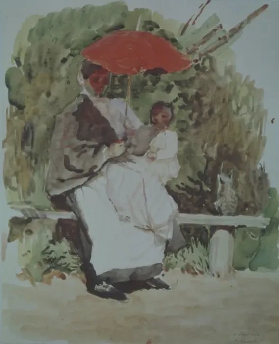 Framed Print : Nurse with a child. Artist: Somov, Konstantin Andreyevich (1869-1939) Framed Print : Nurse with a child. Artist: Somov, Konstantin Andreyevich (1869-1939)