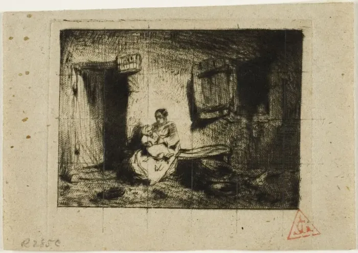 Framed Print : Nursemaid, 1843. Creator: Charles Emile Jacque Framed Print : Nursemaid, 1843. Creator: Charles Emile Jacque