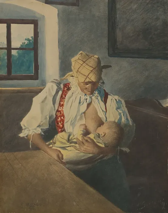 Framed Print : Nursing mother, 1910. Creator: Gustav Mally Framed Print : Nursing mother, 1910. Creator: Gustav Mally