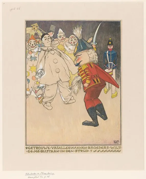 Framed Print : Nutcracker brandishes his sabre in front of a group of dolls, 1898. Creator: Willem Wenckebach Framed Print : Nutcracker brandishes his sabre in front of a group of dolls, 1898. Creator: Willem Wenckebach